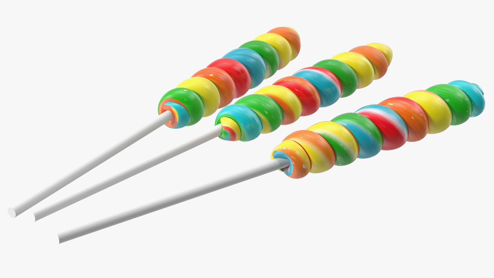 3D Three Multi Colored Fruit Spiral Lollipop Twist Candy model