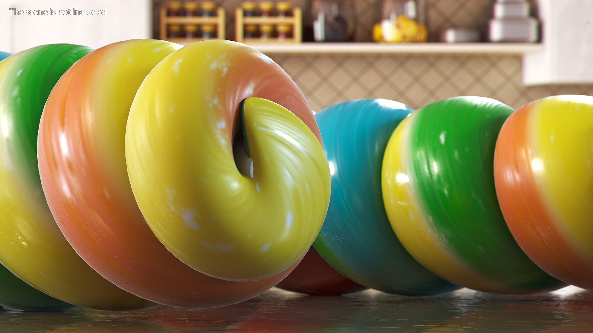 3D Three Multi Colored Fruit Spiral Lollipop Twist Candy model