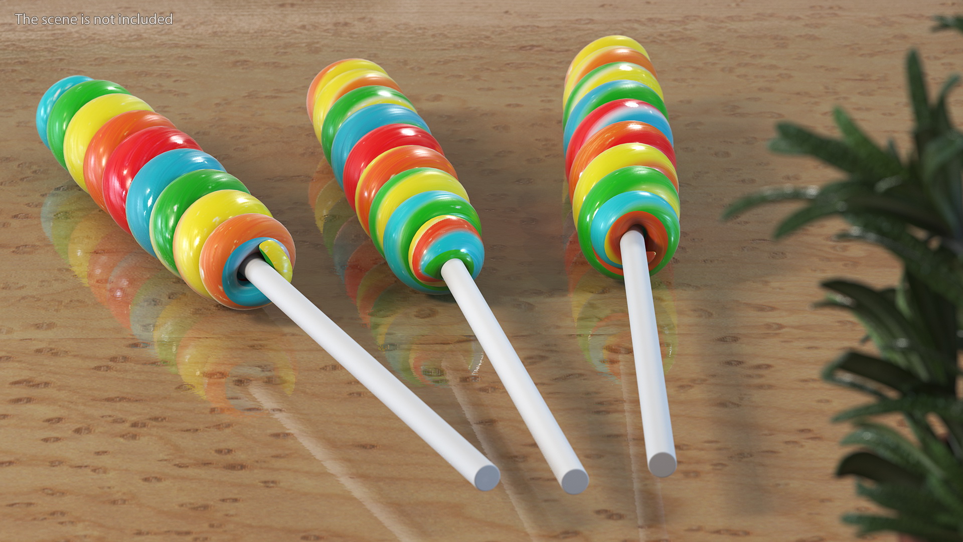 3D Three Multi Colored Fruit Spiral Lollipop Twist Candy model