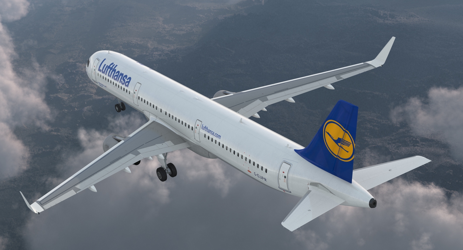 Airbus A321 with Interior and Cockpit Lufthansa Rigged 3D model