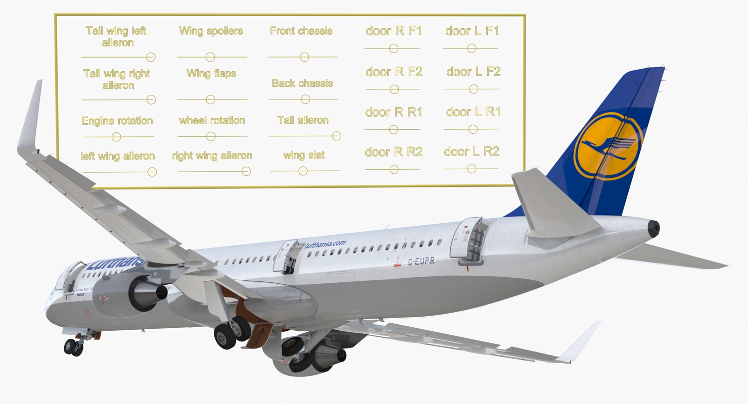 Airbus A321 with Interior and Cockpit Lufthansa Rigged 3D model