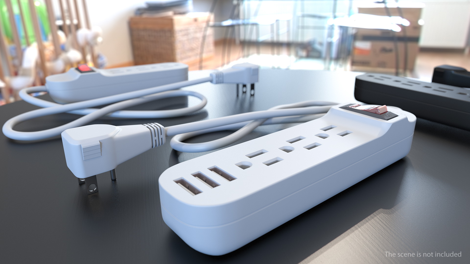Mini Power Strip with 3 USB Charging Ports 3D