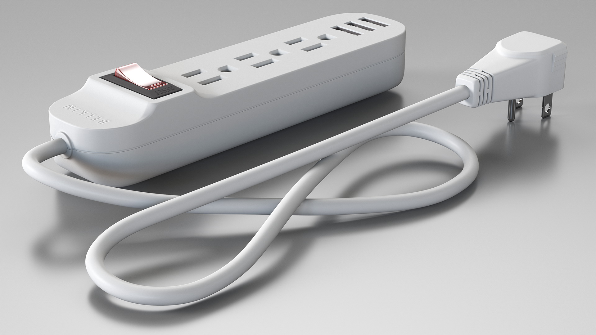 Mini Power Strip with 3 USB Charging Ports 3D