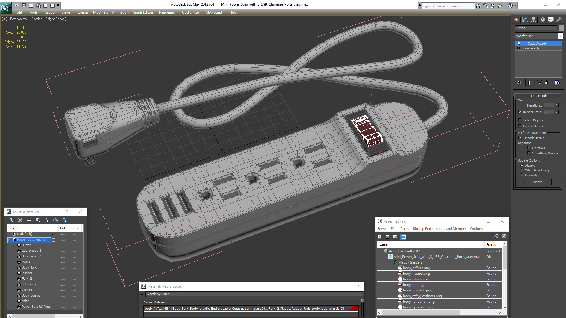 Mini Power Strip with 3 USB Charging Ports 3D