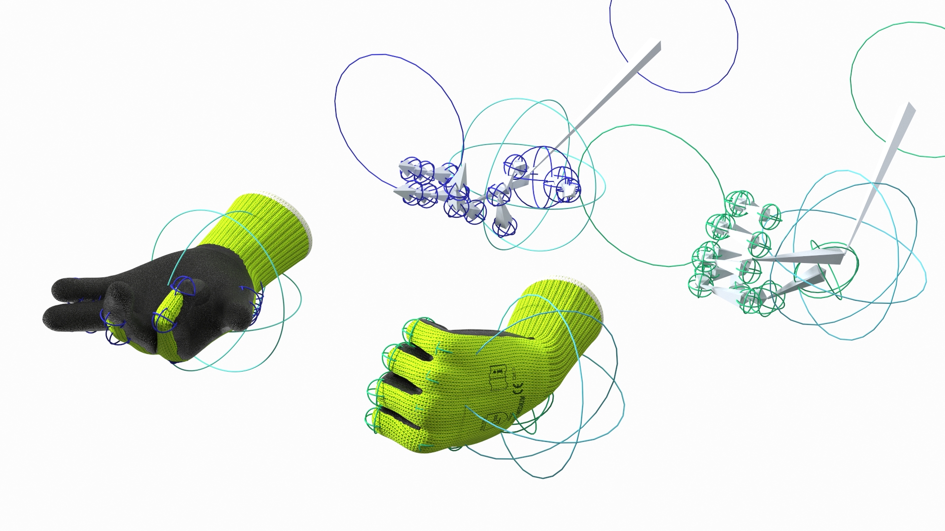 3D Safety Work Gloves Green Rigged