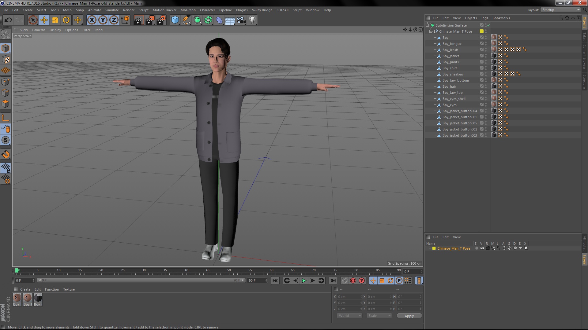 3D Chinese Man T-Pose model