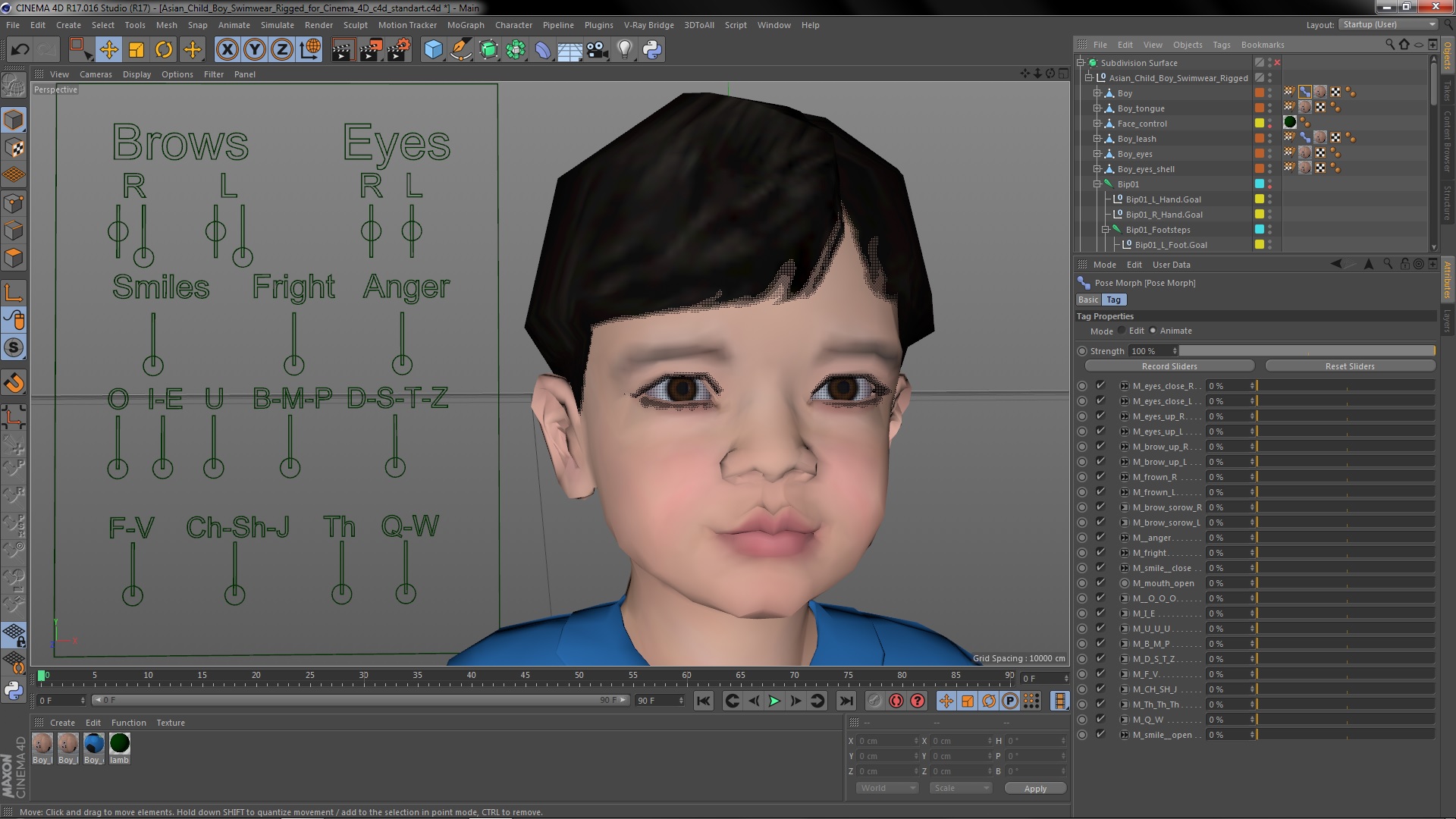 3D model Asian Child Boy Swimwear Rigged for Cinema 4D