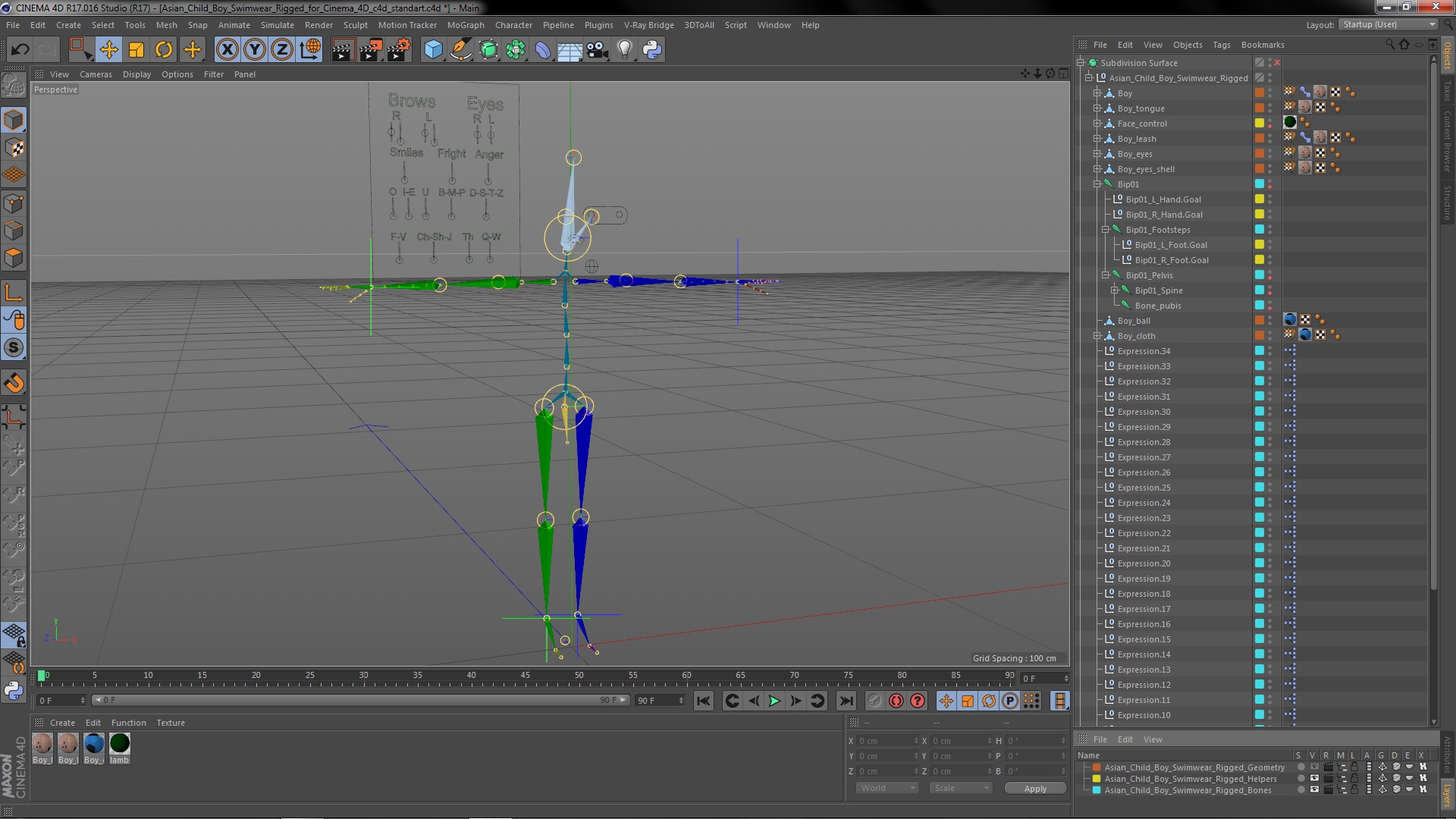3D model Asian Child Boy Swimwear Rigged for Cinema 4D