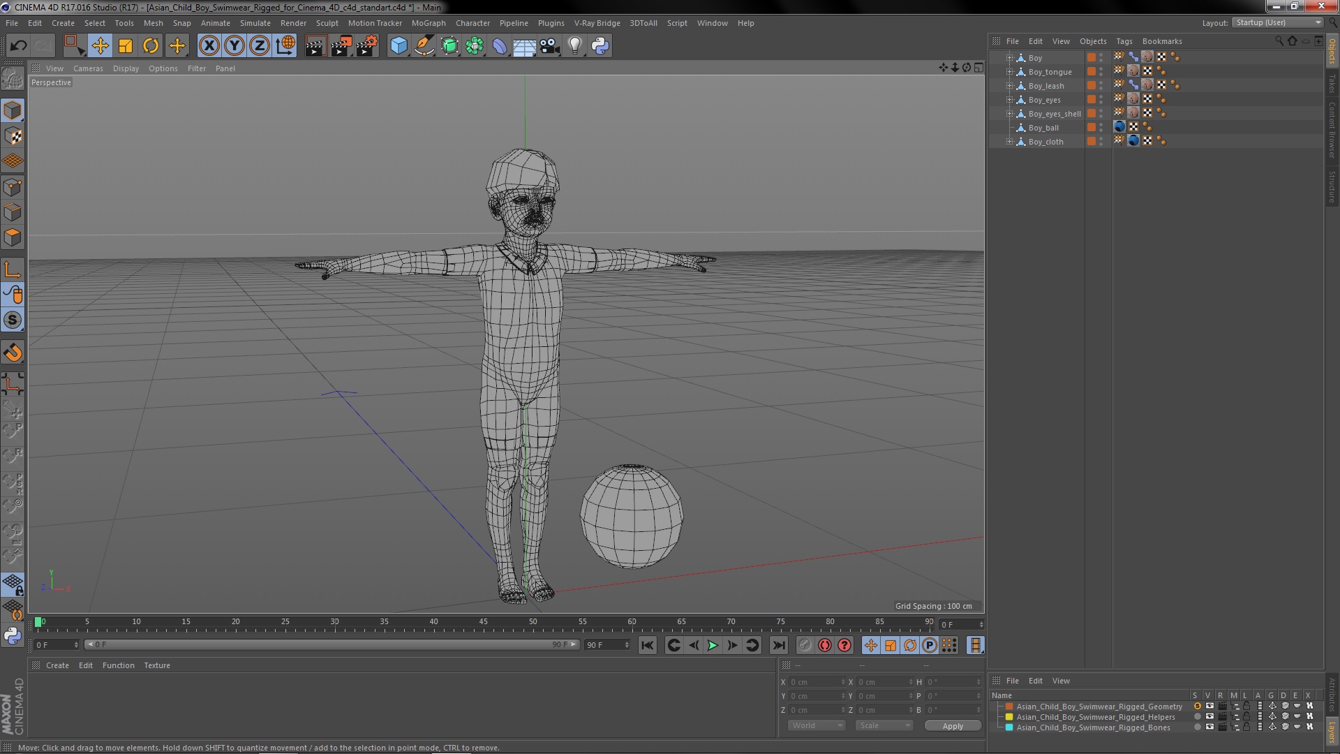 3D model Asian Child Boy Swimwear Rigged for Cinema 4D