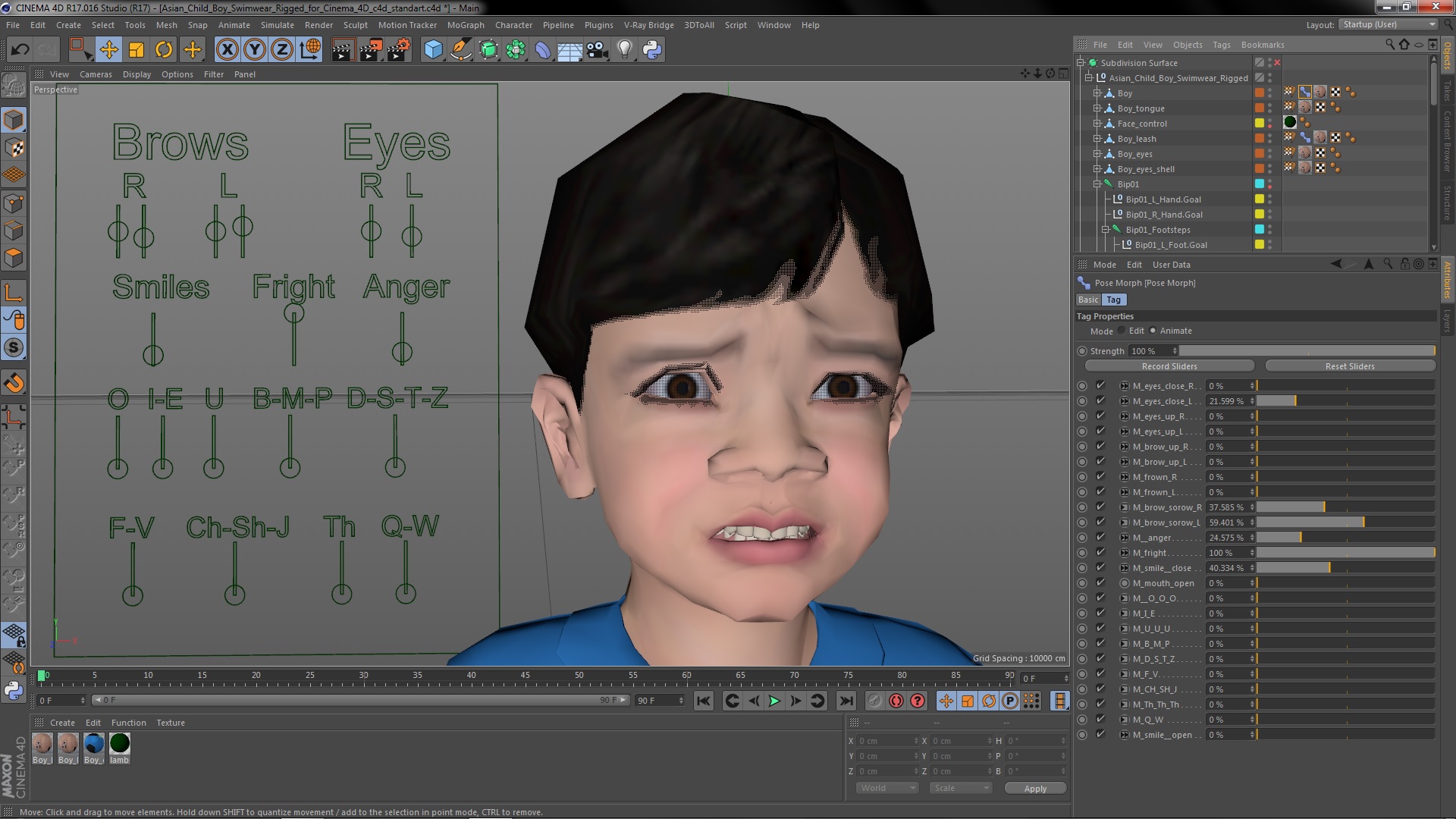 3D model Asian Child Boy Swimwear Rigged for Cinema 4D