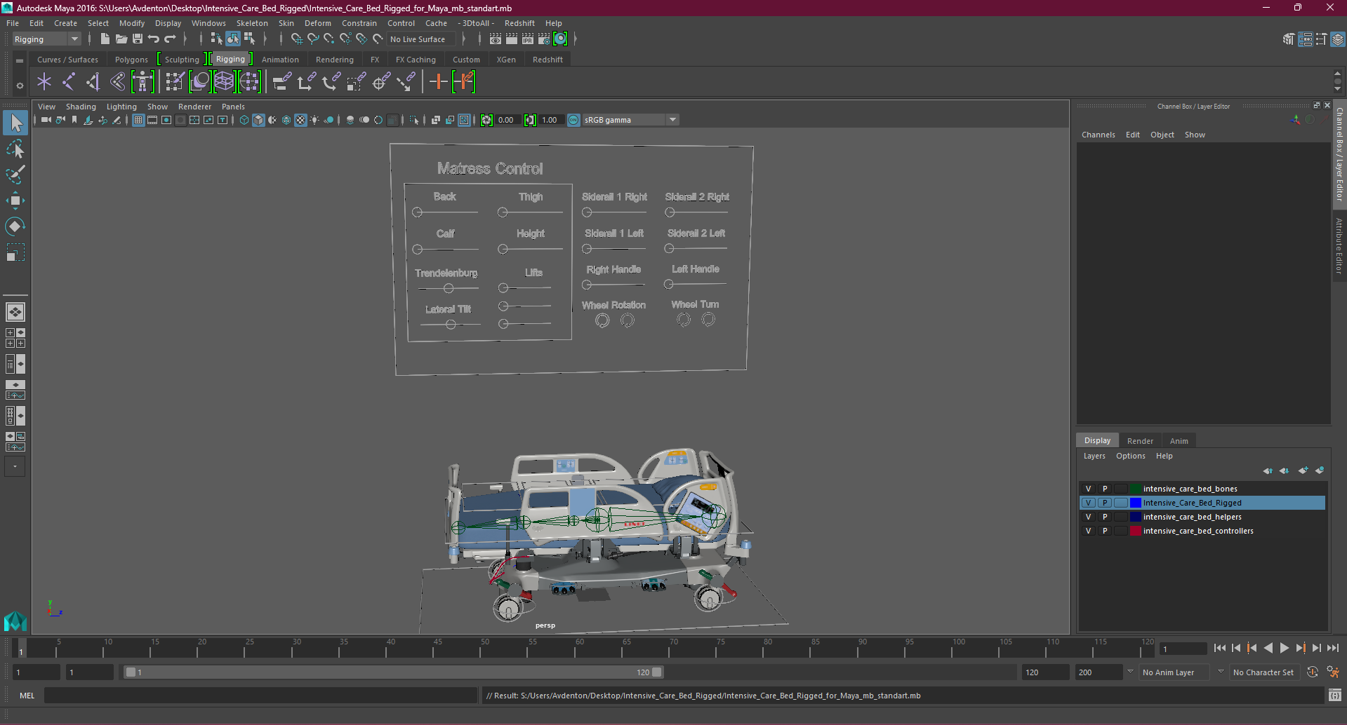 Intensive Care Bed Rigged for Maya 3D model