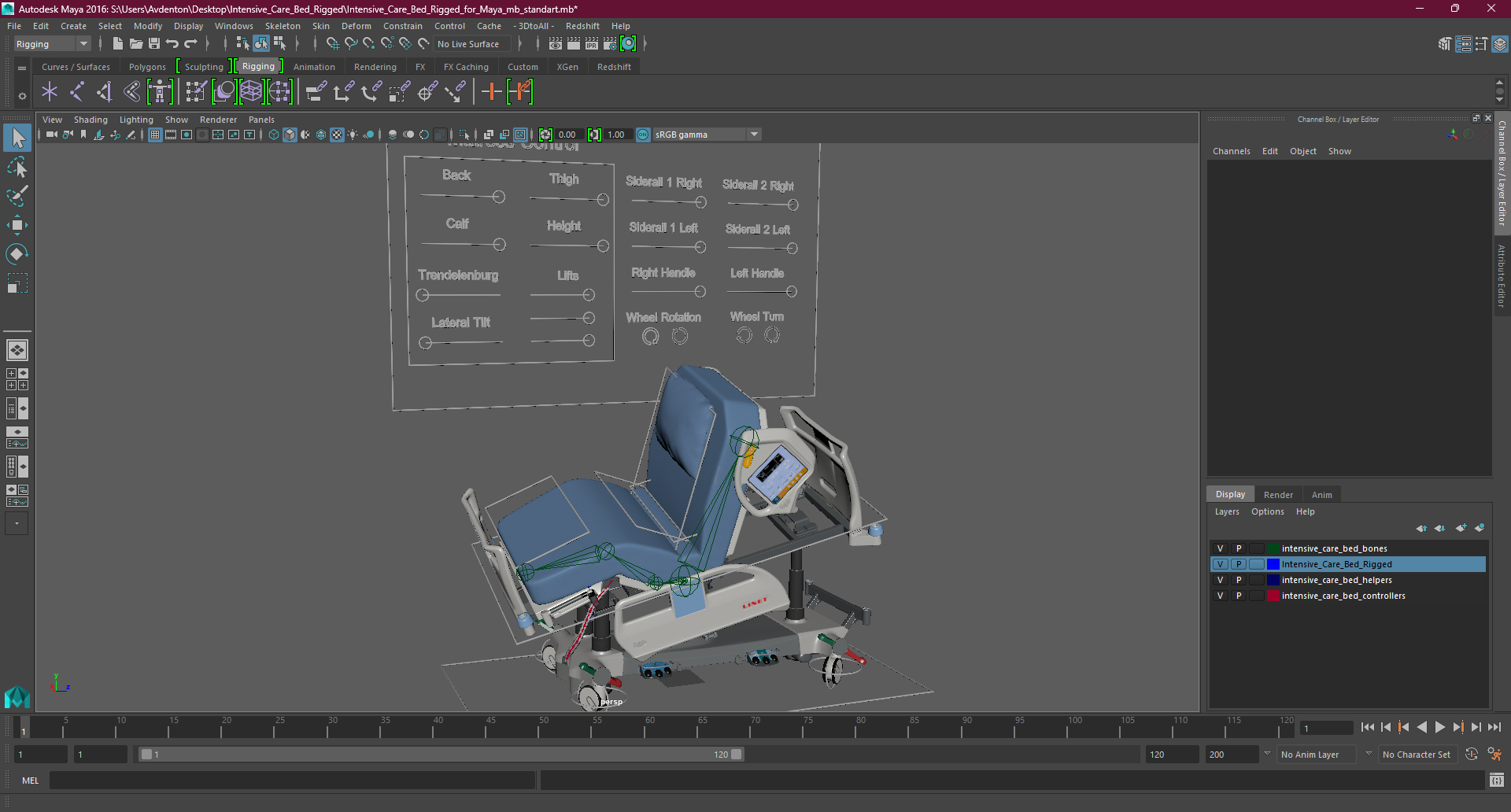 Intensive Care Bed Rigged for Maya 3D model