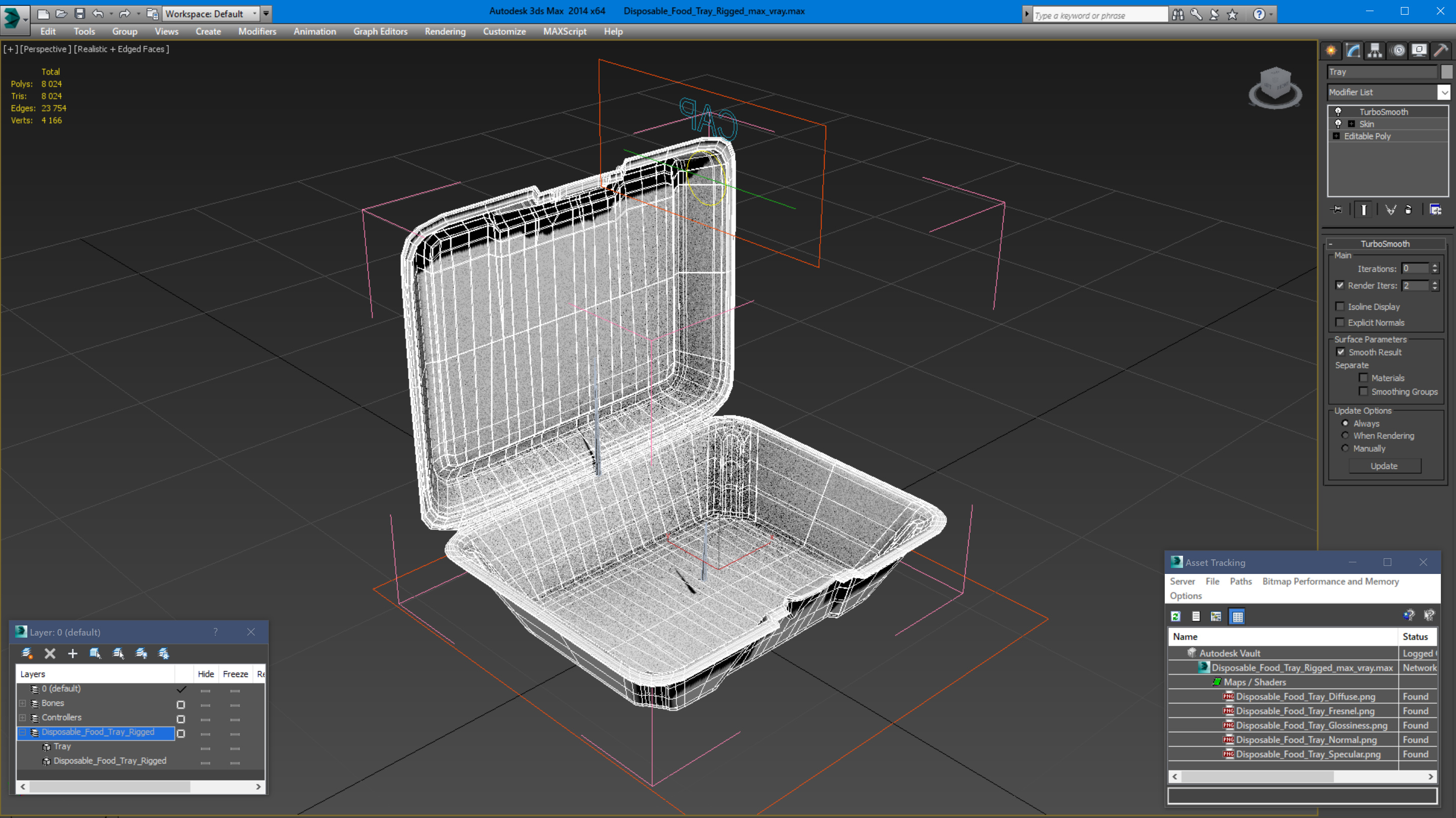 3D Disposable Food Tray Rigged for Maya