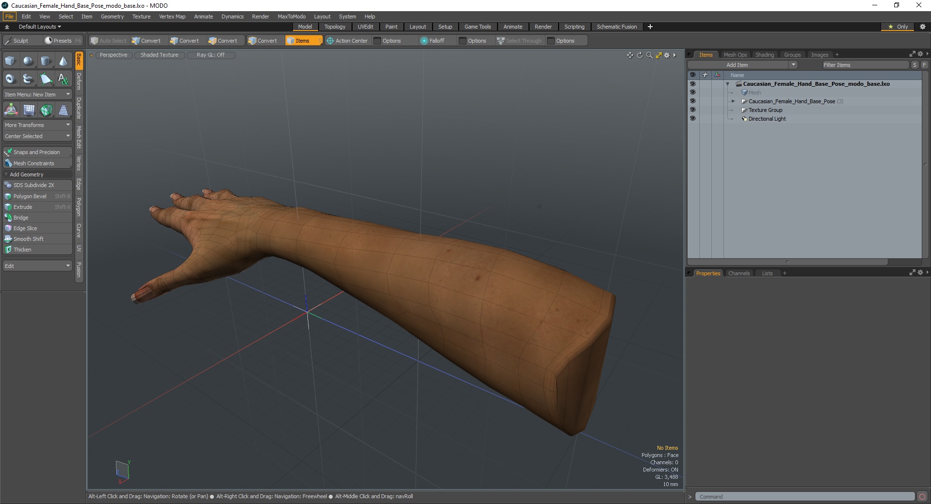 3D Caucasian Female Hand Base Pose