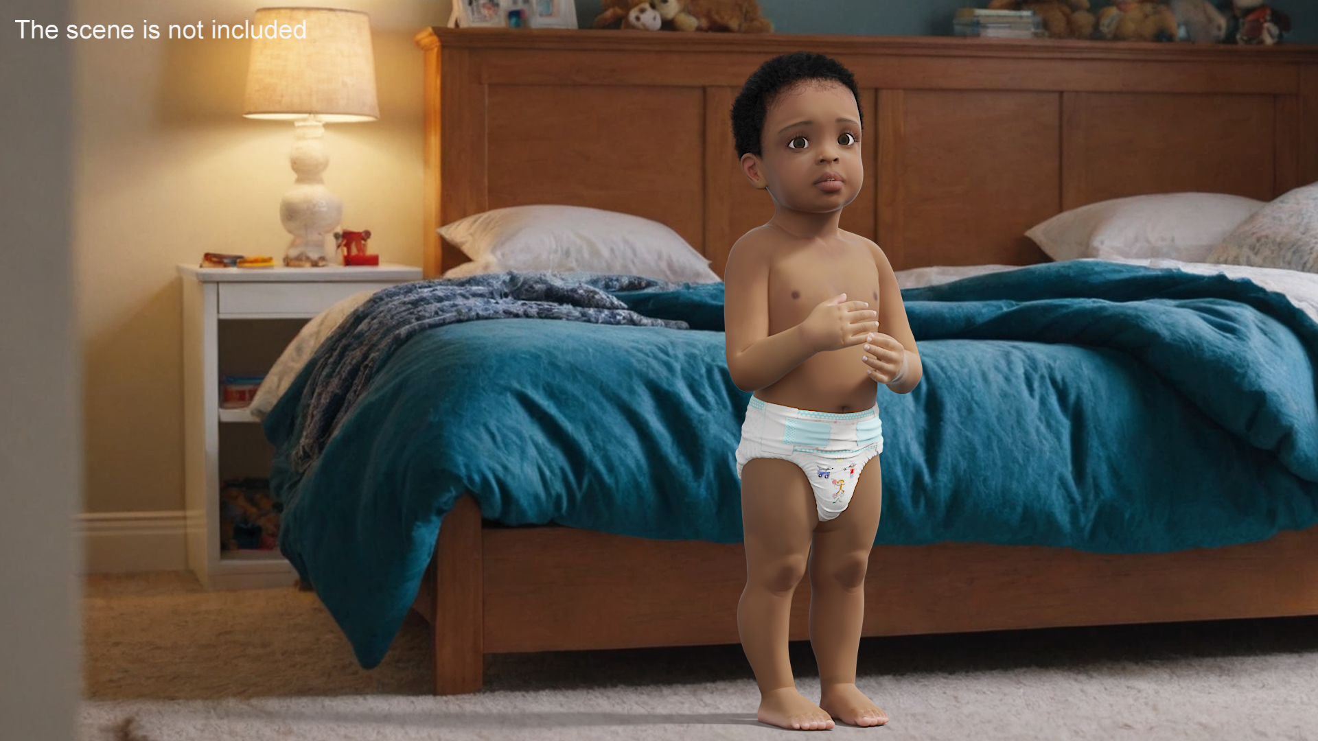 Toddler Black Boy Light Skin in Diaper Standing 3D
