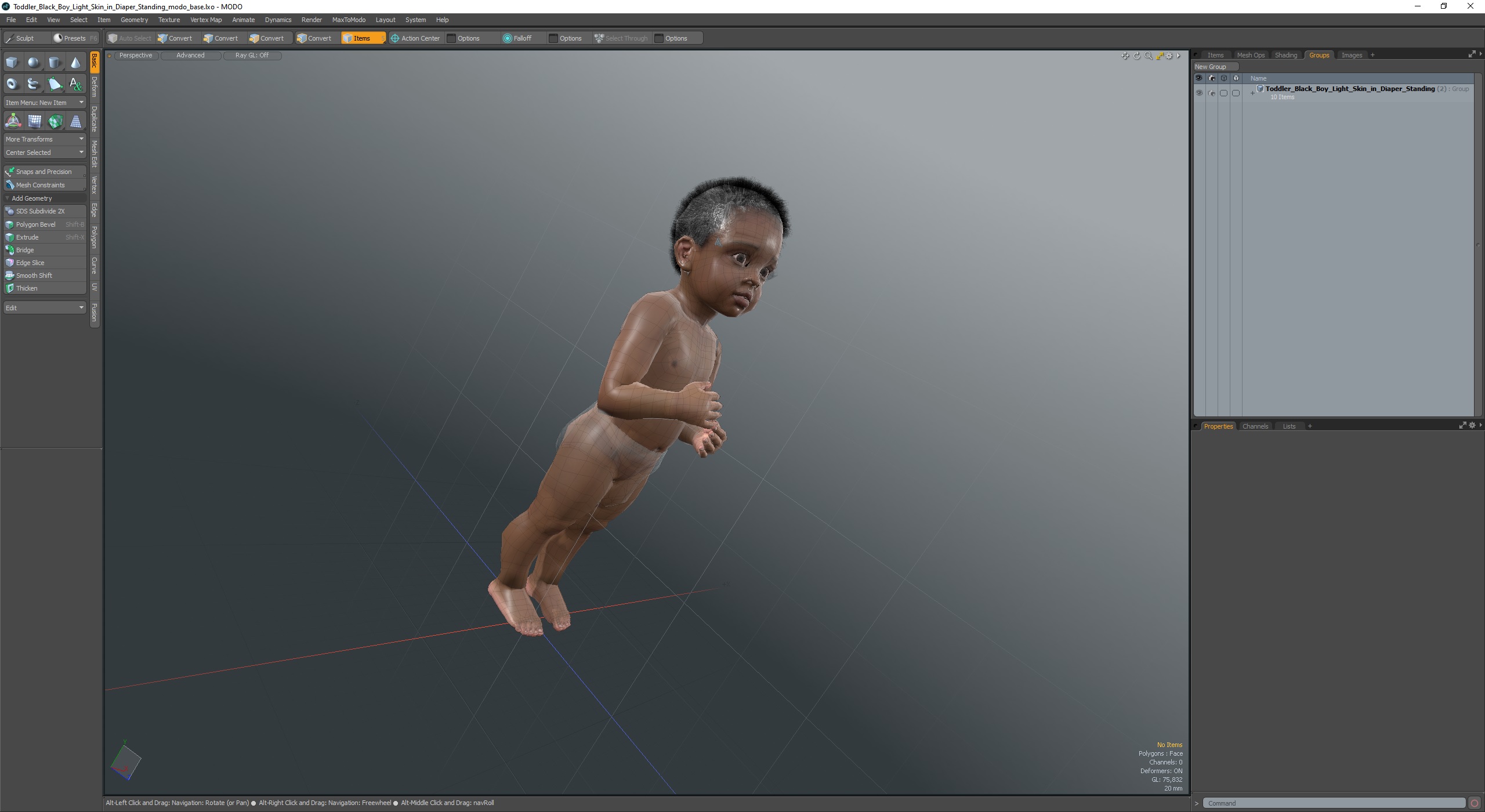 Toddler Black Boy Light Skin in Diaper Standing 3D