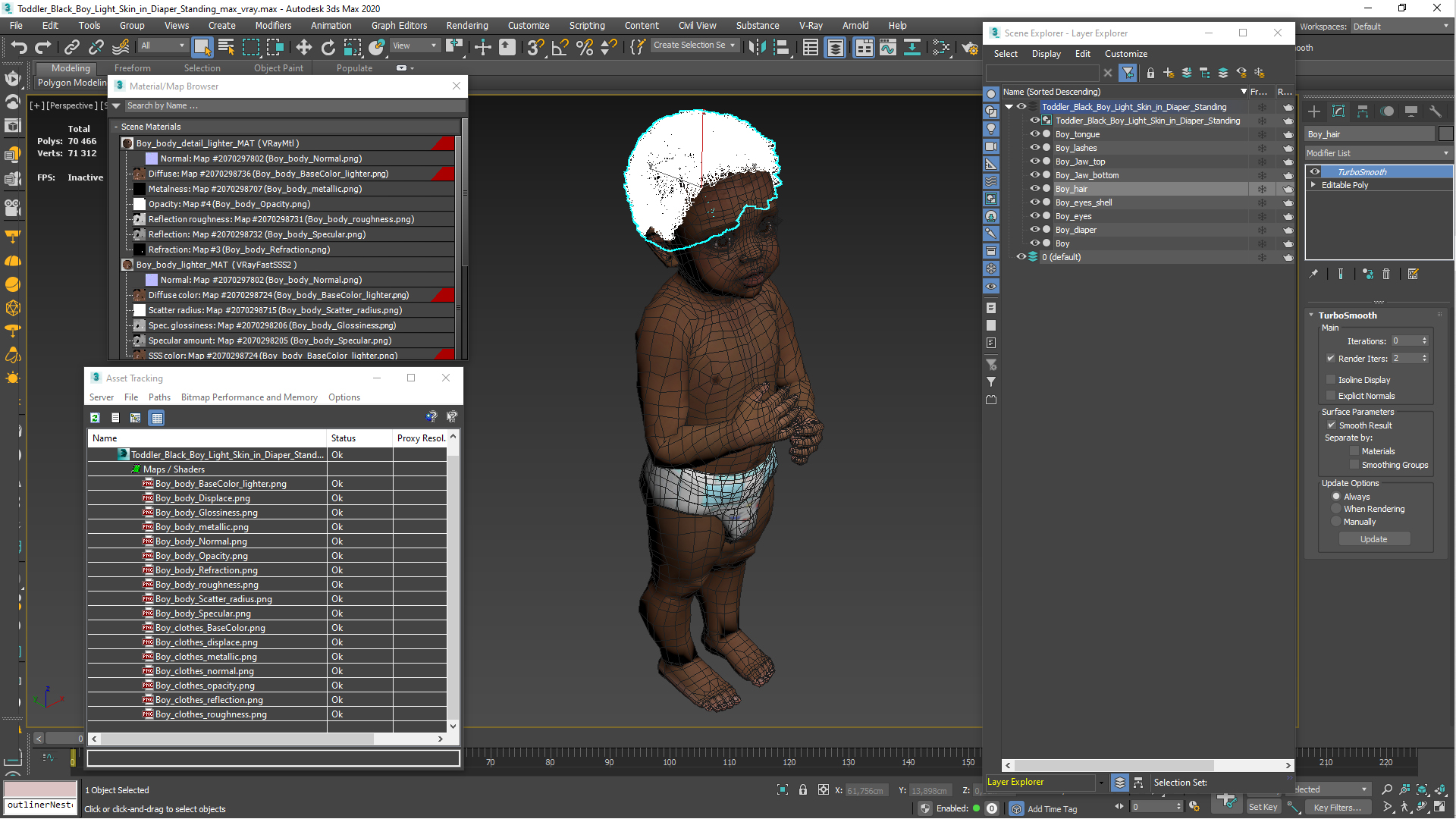 Toddler Black Boy Light Skin in Diaper Standing 3D