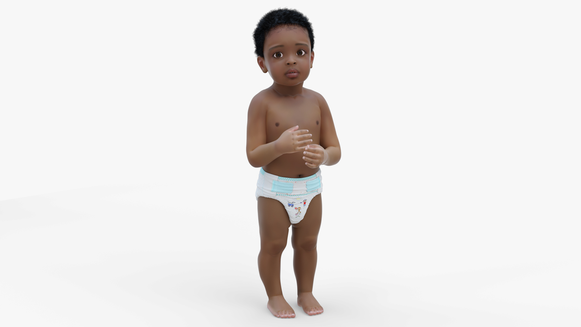Toddler Black Boy Light Skin in Diaper Standing 3D