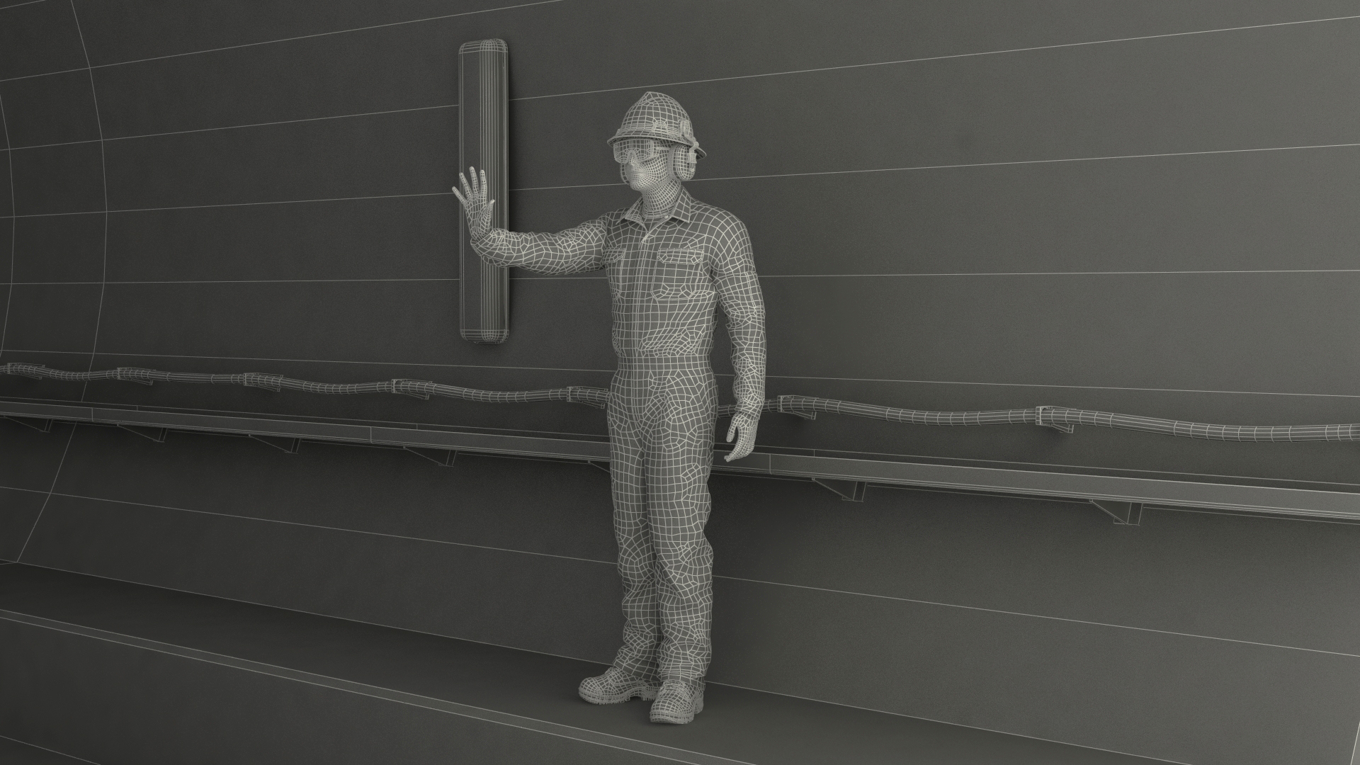 Railway Tunnel Section with Train and Worker 3D model