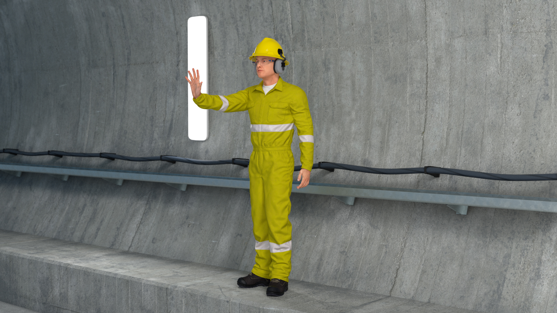 Railway Tunnel Section with Train and Worker 3D model