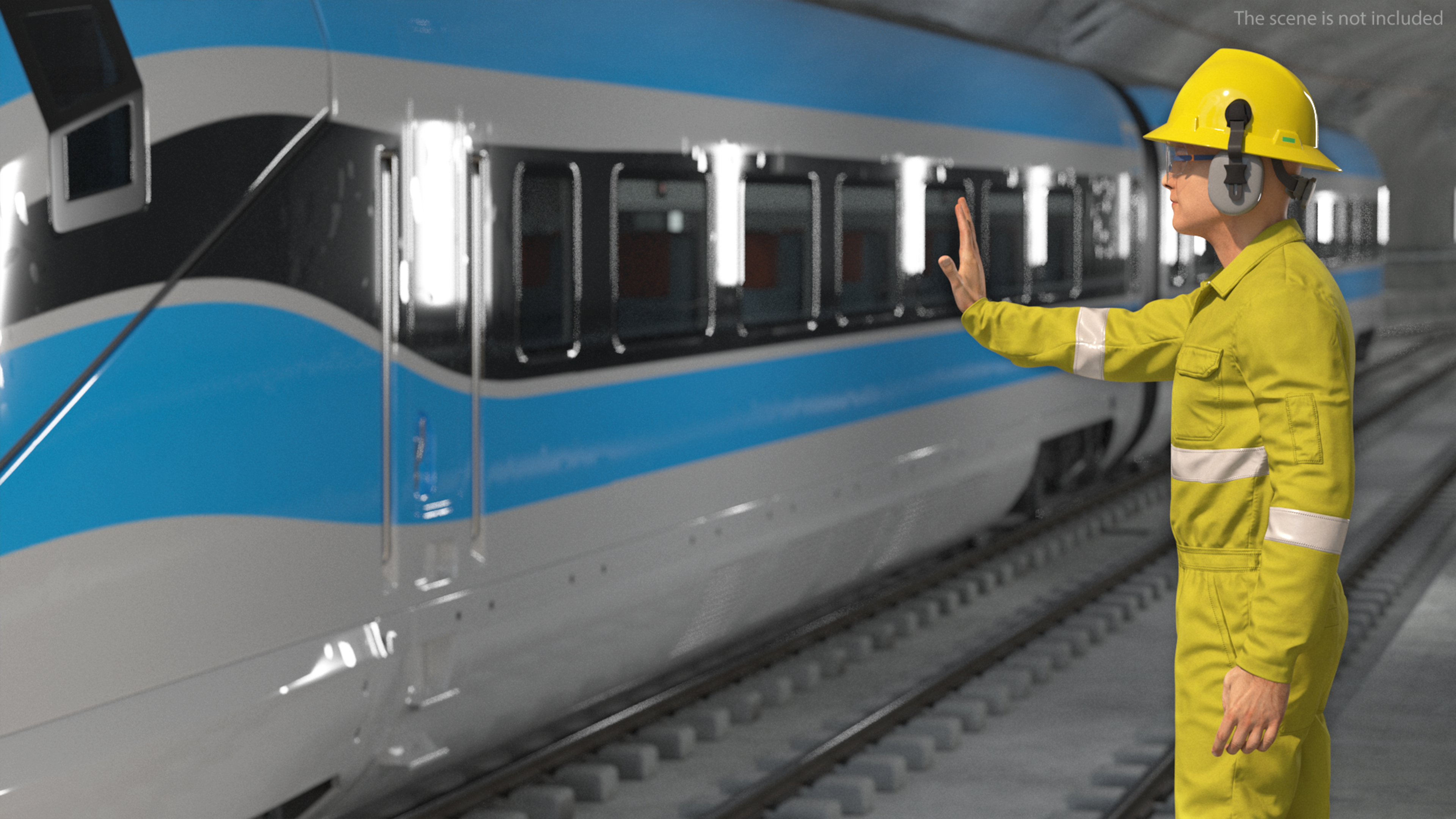 Railway Tunnel Section with Train and Worker 3D model