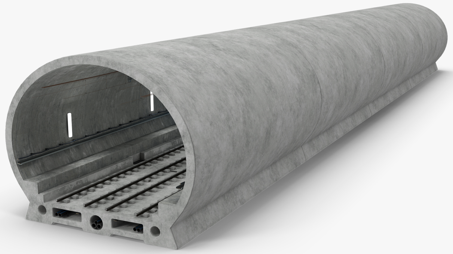 Railway Tunnel Section with Train and Worker 3D model