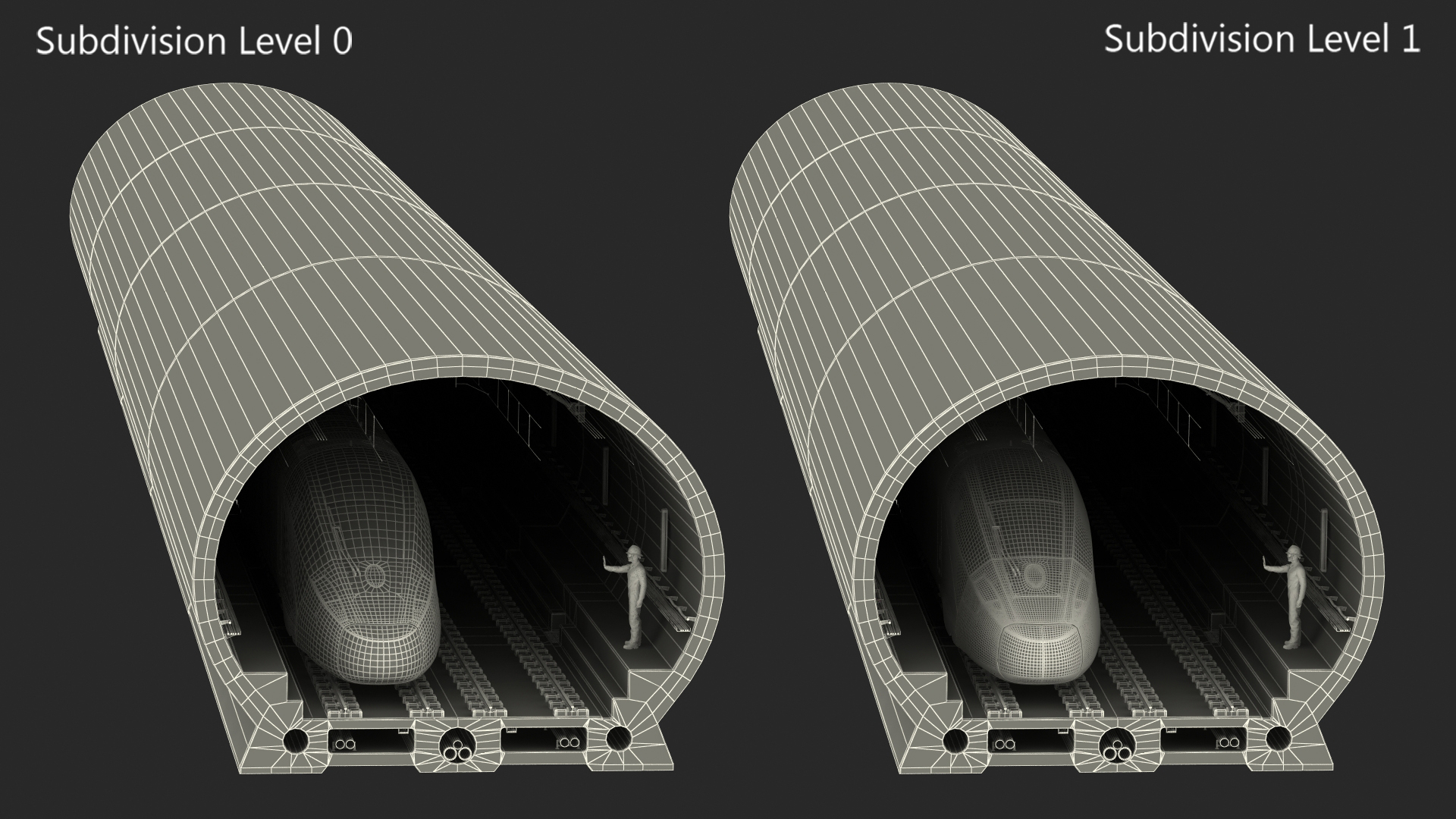 Railway Tunnel Section with Train and Worker 3D model