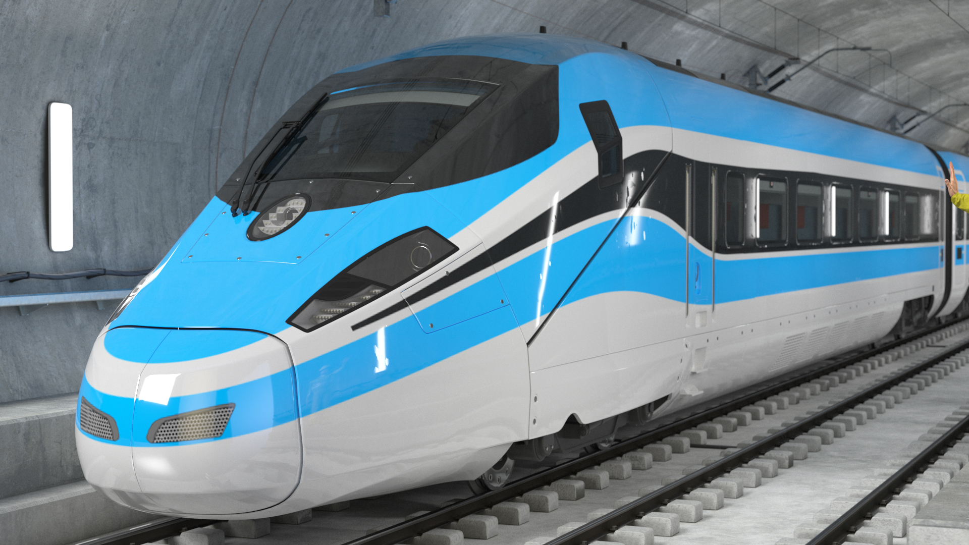 Railway Tunnel Section with Train and Worker 3D model