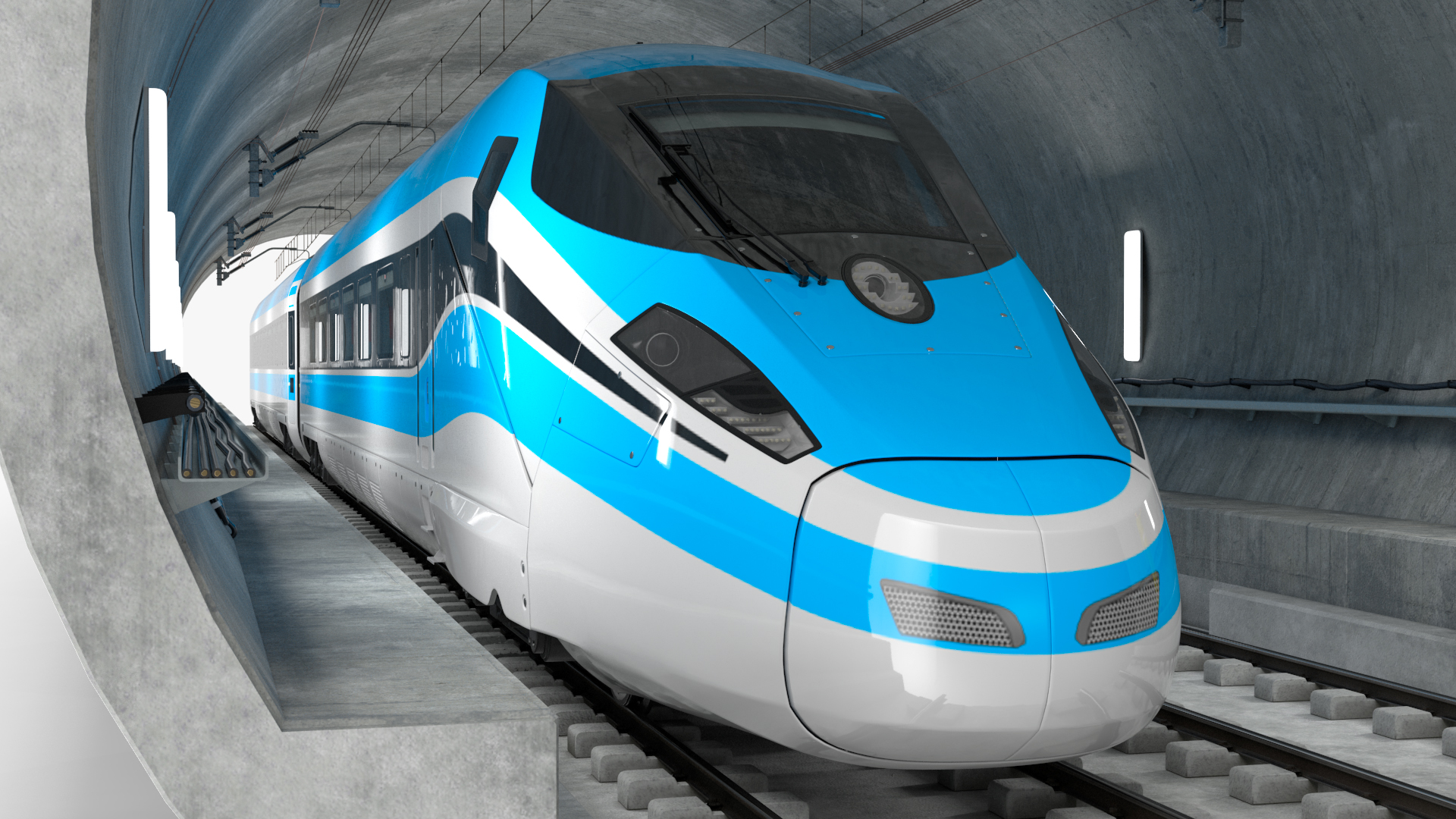Railway Tunnel Section with Train and Worker 3D model