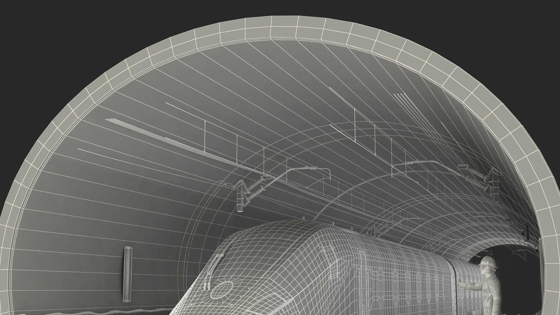 Railway Tunnel Section with Train and Worker 3D model