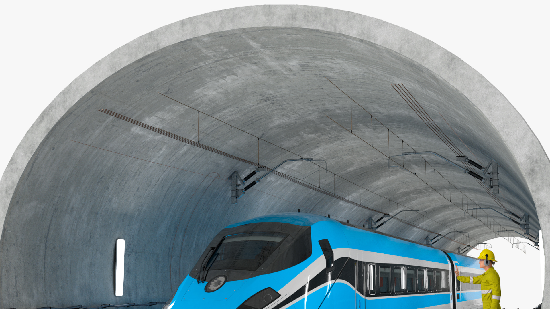 Railway Tunnel Section with Train and Worker 3D model