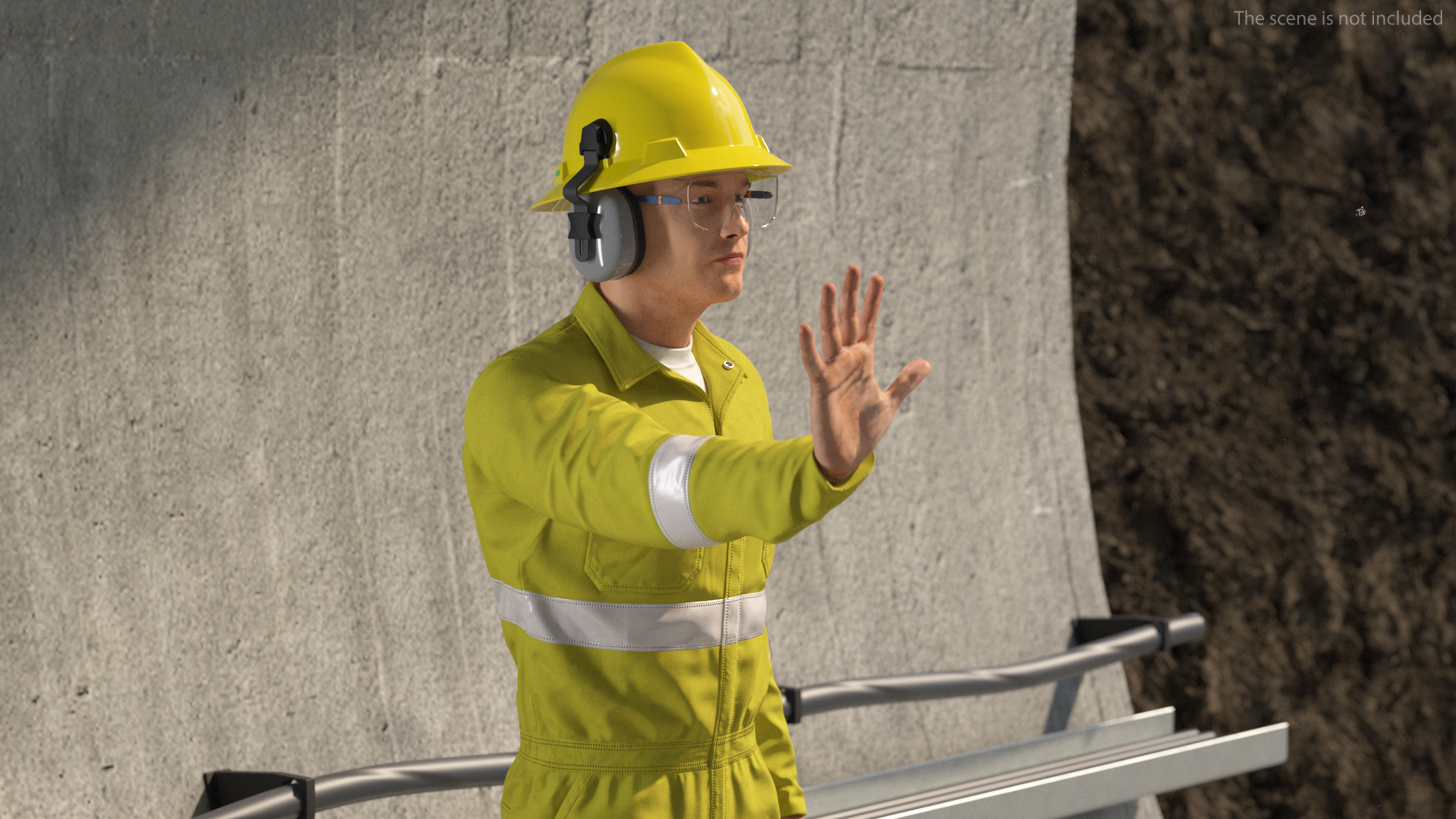 Railway Tunnel Section with Train and Worker 3D model