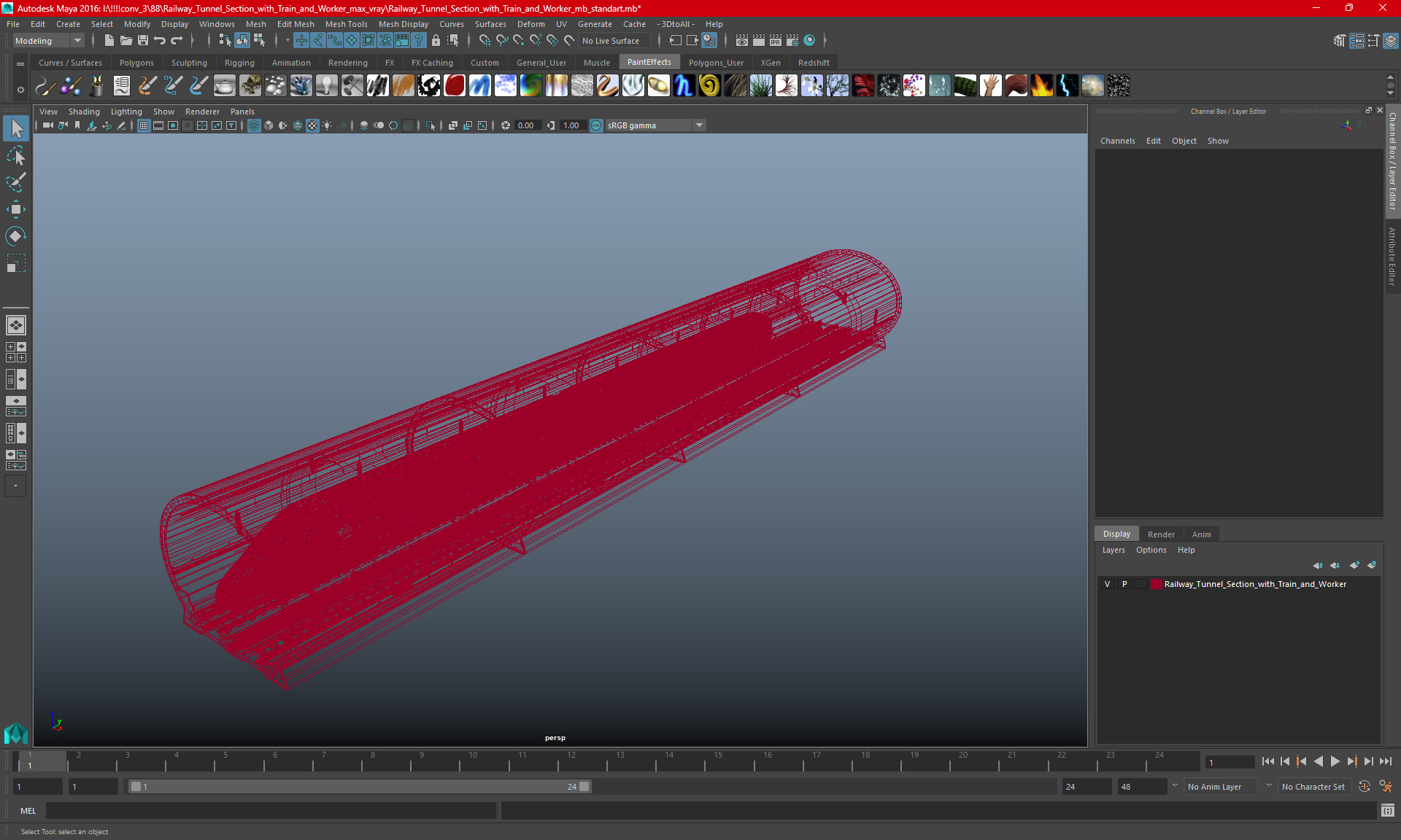 Railway Tunnel Section with Train and Worker 3D model