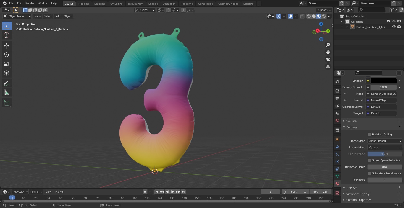 3D model Balloon Numbers 3 Rainbow