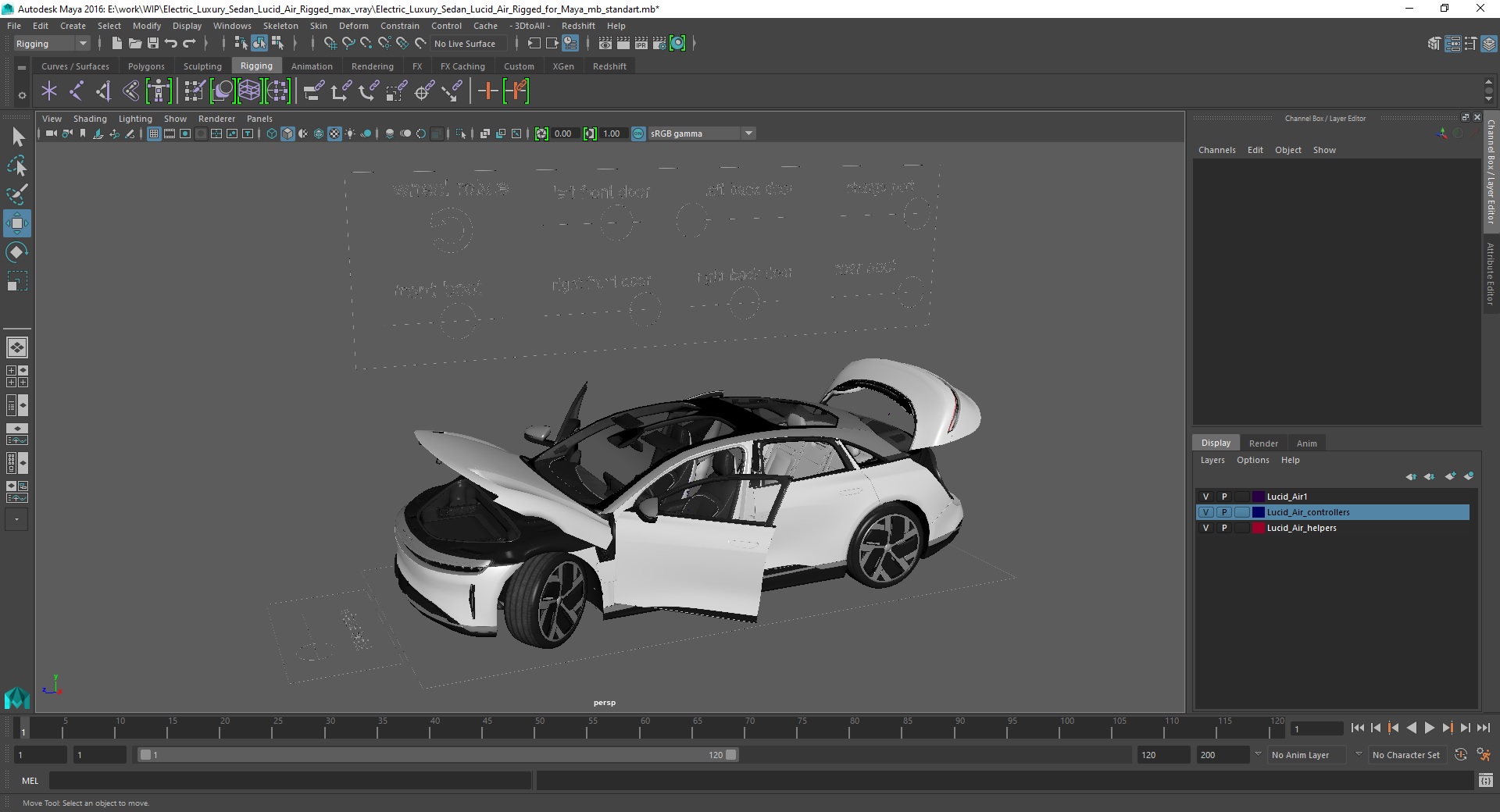 Electric Luxury Sedan Lucid Air Rigged for Maya 3D