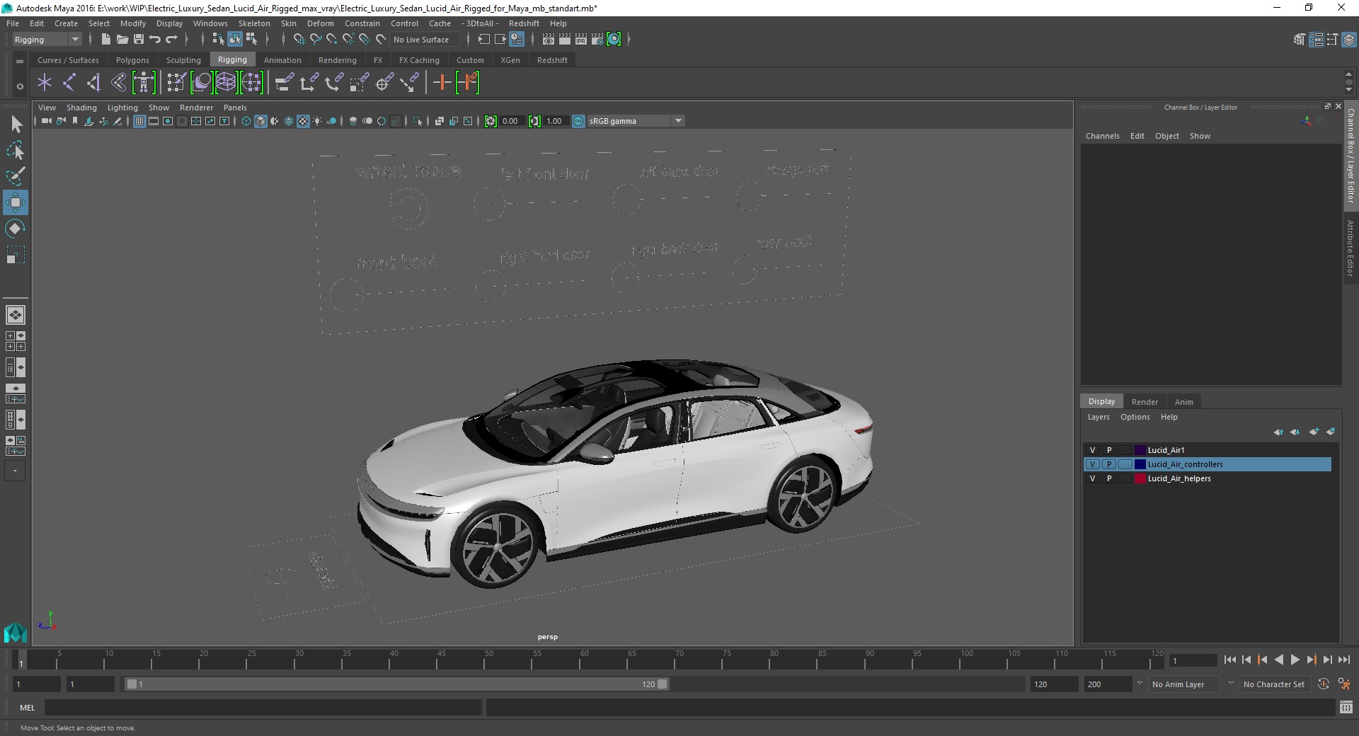 Electric Luxury Sedan Lucid Air Rigged for Maya 3D