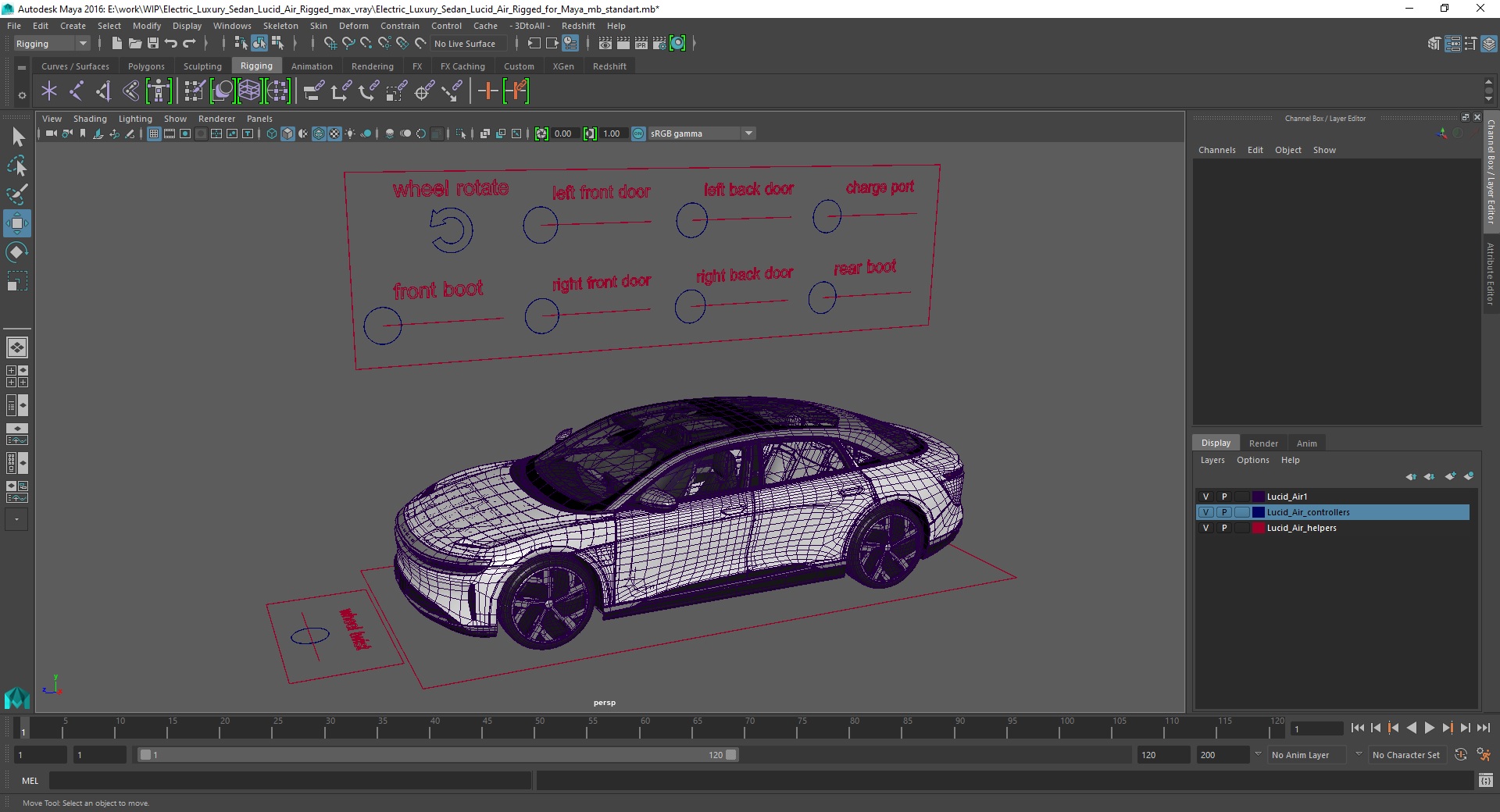 Electric Luxury Sedan Lucid Air Rigged for Maya 3D