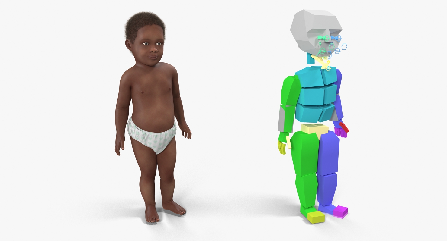 African American Baby with Fur Rigged 3D