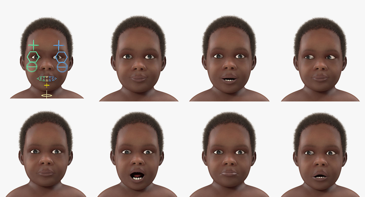 African American Baby with Fur Rigged 3D