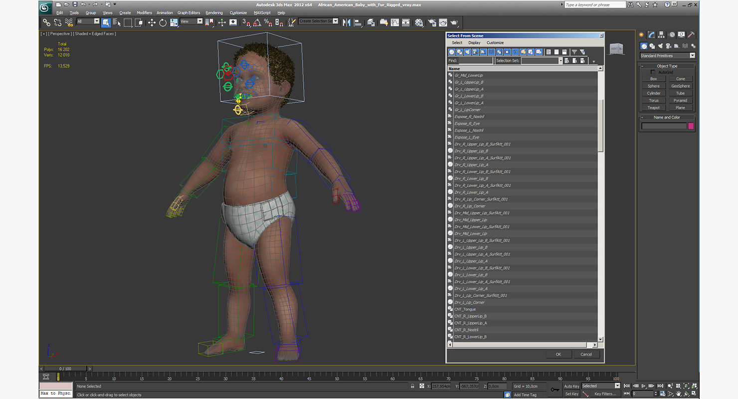 African American Baby with Fur Rigged 3D