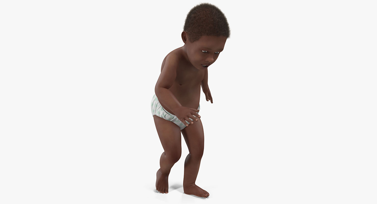 African American Baby with Fur Rigged 3D