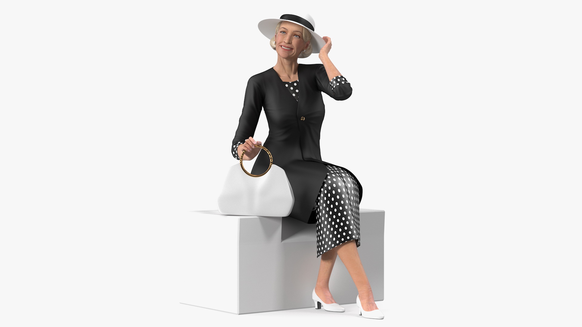 3D model Old Lady wearing Casual Party Dress