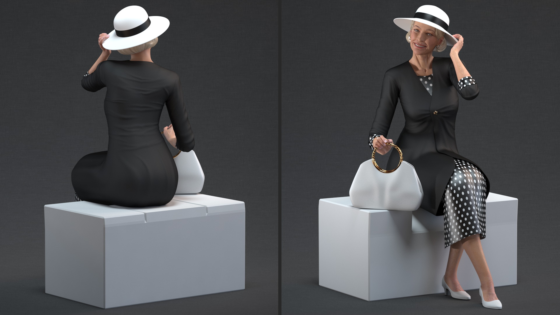 3D model Old Lady wearing Casual Party Dress