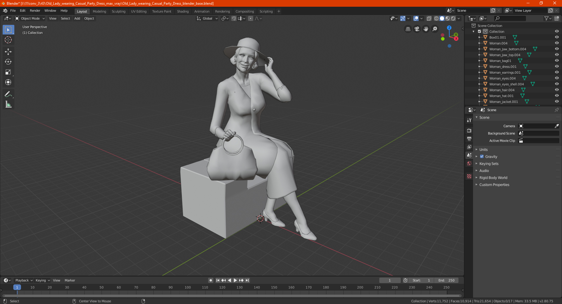 3D model Old Lady wearing Casual Party Dress