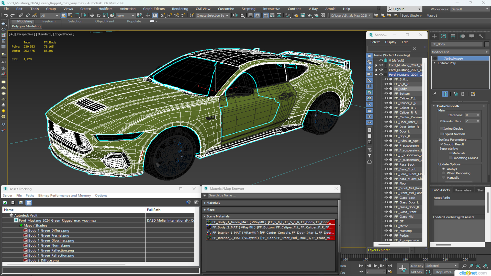 3D model Ford Mustang 2024 Green Rigged