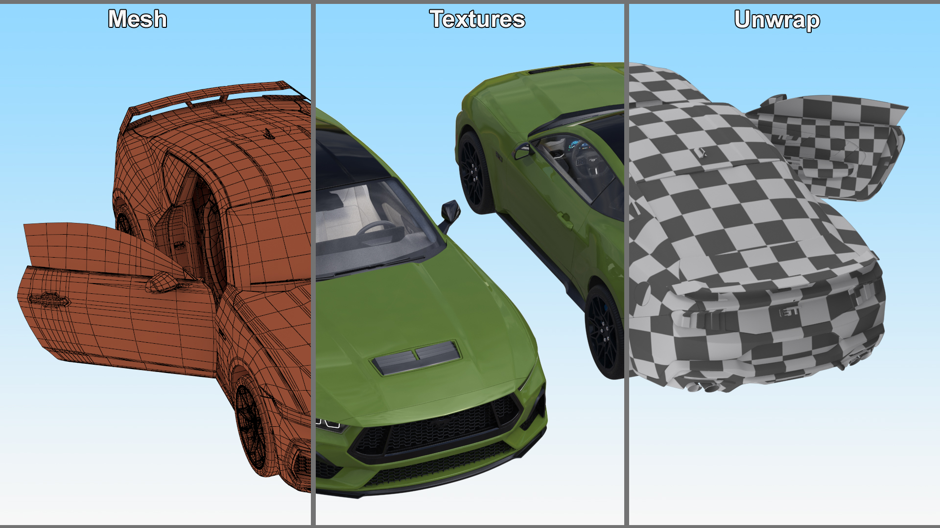 3D model Ford Mustang 2024 Green Rigged