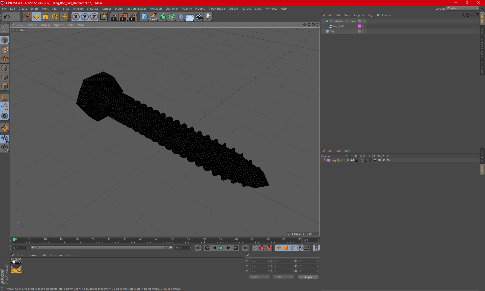 3D Lag Bolt for 3D Print