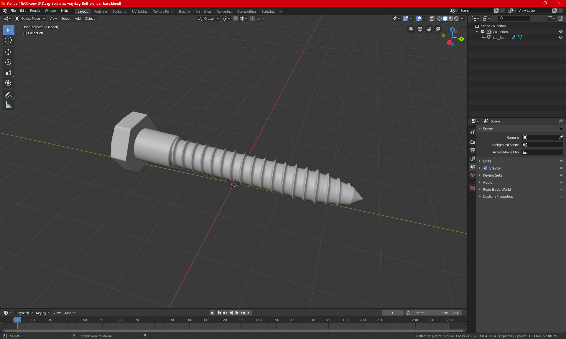 3D Lag Bolt for 3D Print