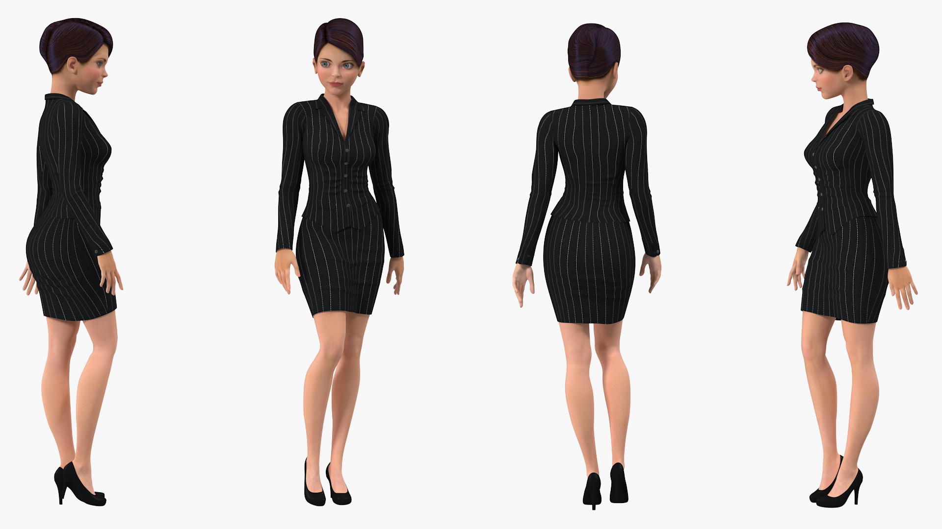 Cartoon Young Girl Office Clothes Standing Pose 3D
