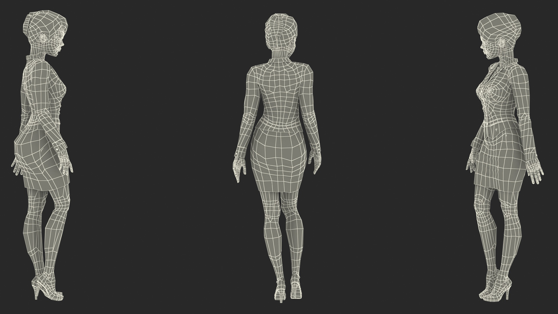 Cartoon Young Girl Office Clothes Standing Pose 3D